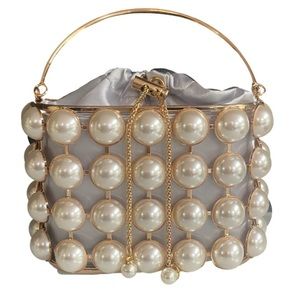 Lula-Ru Pearl Bag with Gold Colored Chain and Handle NWT